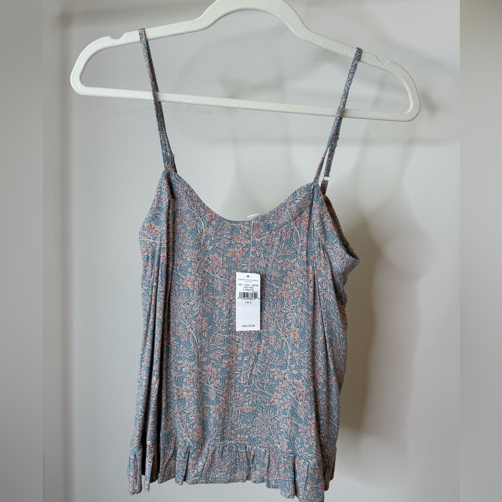 American Eagle Outfitters Blue and Pink Floral Spaghetti Strap Tank